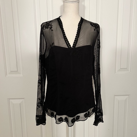 Adiva Tops - NWOT ADIVA Women Floral Embroidered Sheer Top, Black, Size Large